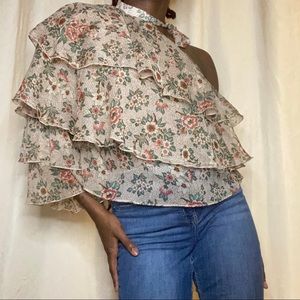 Zara Floral Ruffled One Shoulder Top